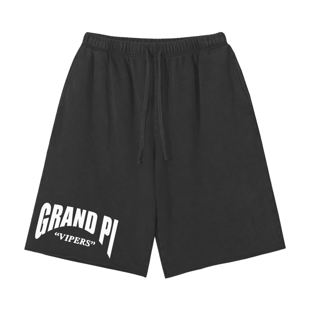 "Grand Pi Vipers" Snow Washed Raw Hem Shorts