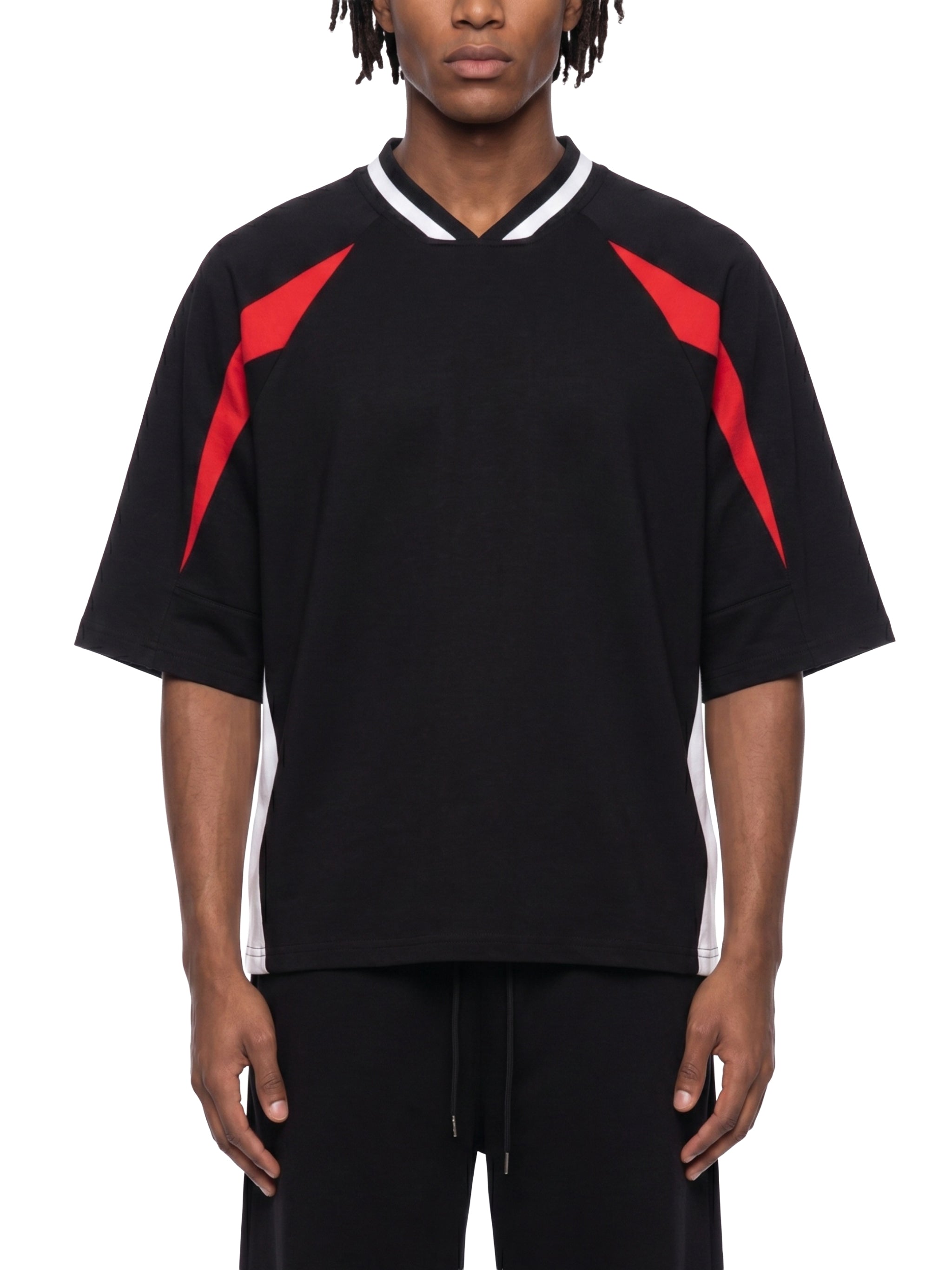 AD17  Color Block V-Neck T-Shirt