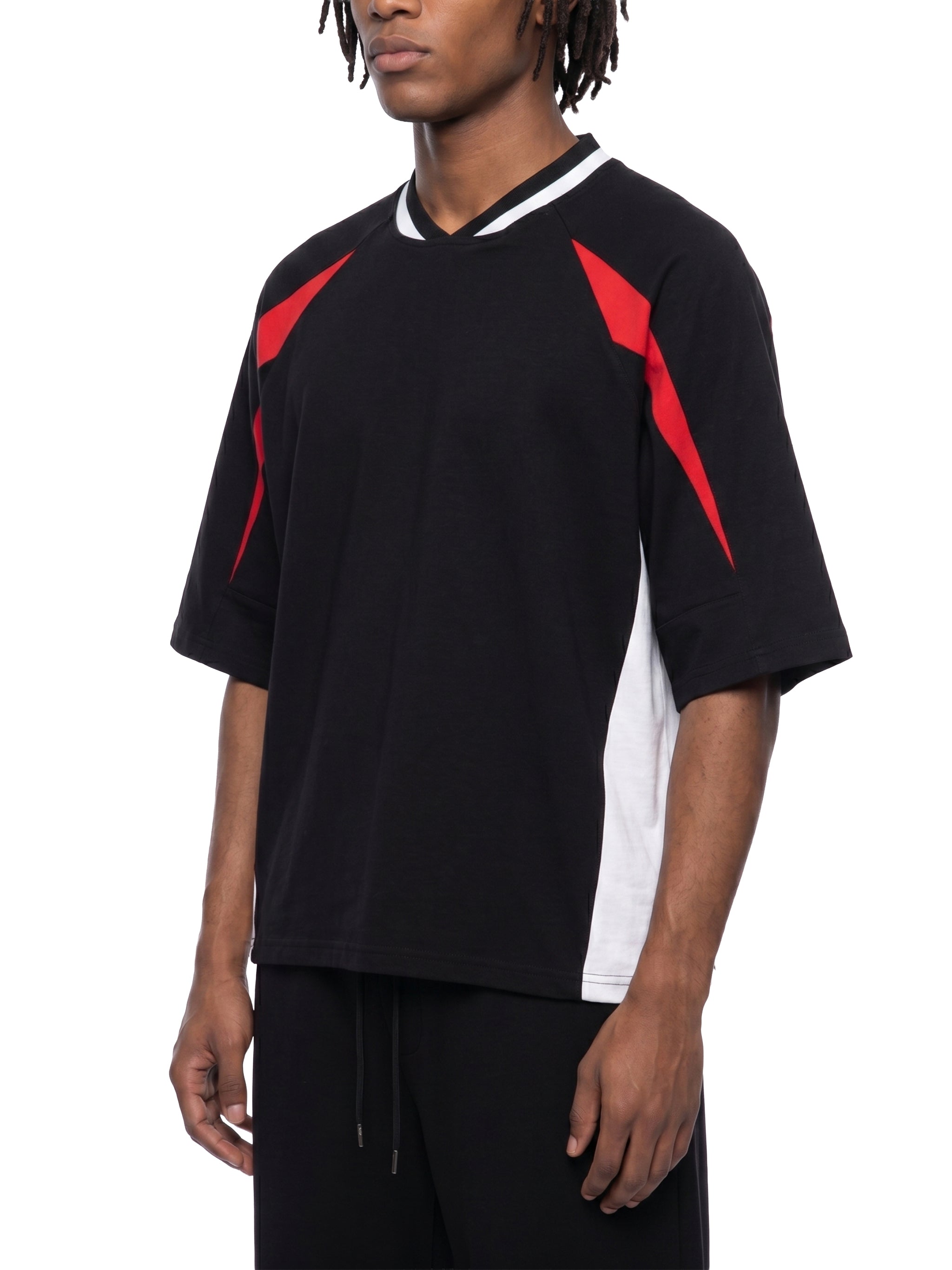 AD17  Color Block V-Neck T-Shirt